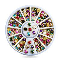 Colorful Half Round Nail Pearls with Metal Studs Rhinestones Wheel Nail Decoration Supplies