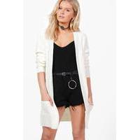 Contrast Cable & Waffle Knit Cardigan - cream