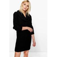 Cowl Neck Boucle Soft Knit Jumper Dress - black