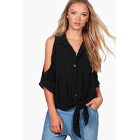 cold shoulder knot blouse black