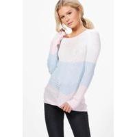 Colourblock Fine Knit Jumper - blue