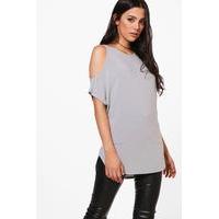 Cold Shoulder Batwing Knitted Top - grey