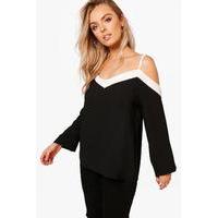 Colour Block Cold Shoulder Blouse - black