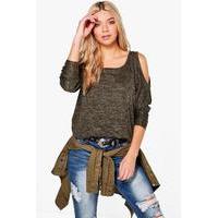 cold shoulder brushed knit jumper khaki