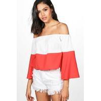 Colourblock Bardot Top - orange