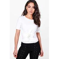 corset lace up textured top ivory