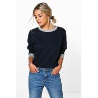 contrast cuff and hem sweat shirt navy