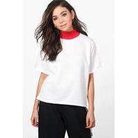 contrast neck sweat top white