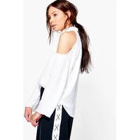 cold shoulder choker blouse white