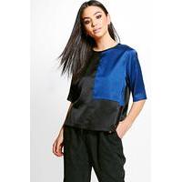 Colourblock Satin Shell Top - black