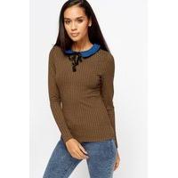 contrast collar ribbed top