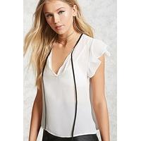 Contrast Tie-Neck Top