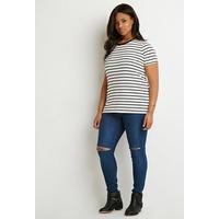 Contrast-Trim Striped Tee