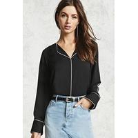 Collarless Contrast-Trim Shirt