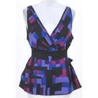 Coast, size 18 pink, purple & black square patterned top