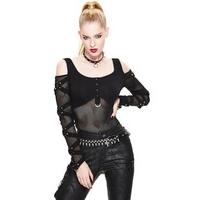 Cold Shoulder Studded Mesh Top - Size: L