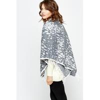 Contrast Print Open Poncho