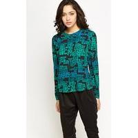 Collared Green Grid Print Top