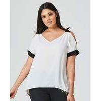 colour block cold shoulder blouse