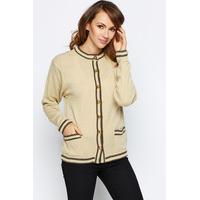 Contrast Trim Gold Button Cardigan