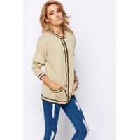 Contrast Trim Gold Button Cardigan