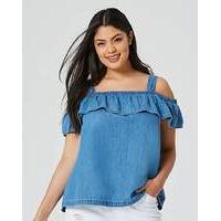 Cold Shoulder Denim Ruffle Top