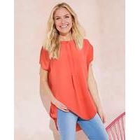 Coral Placket Pleat Front Blouse