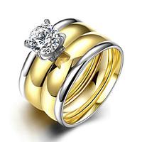 Concise Mixed Color Titanium Steel Imitation Drill 2 in 1 Band Wedding Ring Set Jewellery for Women Accessiories