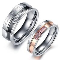 Couple Rings Crystal Stainless Steel Simulated Diamond Heart Jewelry Wedding Party Daily