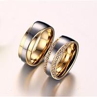 Couple Rings AAA Cubic Zirconia Imitation Diamond Love Bridal Zircon Titanium Steel Gold Plated Love Golden Jewelry ForWedding
