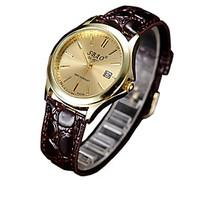 Couple\'s Fashion Watch Casual Watch Quartz PU Band Brown Strap Watch