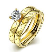 Concise Gold Color Titanium Steel Imitation Drill 2 in 1 Band Wedding Ring Set Jewellery for Women Accessiories