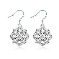 Concise Silver Plated Clear Crystal Hollow Flower Drop Earrings for Wedding Party Women Jewelry Accessiories