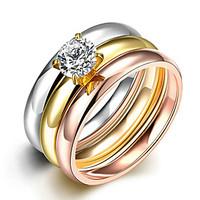 Concise Mixed Color Titanium Steel Imitation Drill 3 in 1 Band Wedding Ring Set Jewellery for Women Accessiories