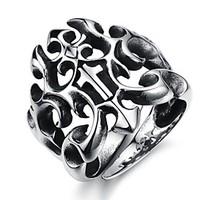 Cool Personality Domineering Punk Hollow-Out The Cross Titanium Steel Foundry Men\'s Ring