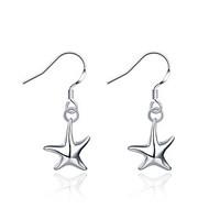 Concise Silver Plated Starfish Shape Waterdrop Dangle Earrings for Party Women Jewelry Accessiories