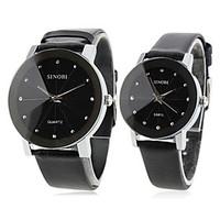 Couple\'s Black Dial Pu Band Quartz Analog Wrist Watches (1-Pair) Cool Watches Unique Watches Fashion Watch