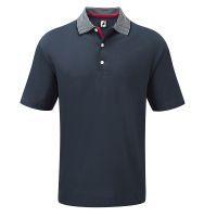 Cooling Pique with Striped Collar - Navy