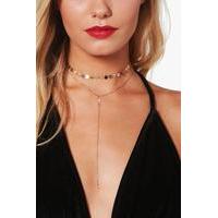 Coin Choker And Plunge Necklace Set - gold