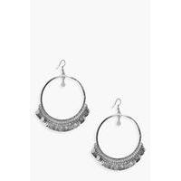 Coin Embellished Hoop Earrings - silver