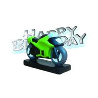 Creative Party Cake Topper - Green Motorbike & Silver Motto