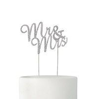 Crystal Rhinestone Mr & Mrs Cake Topper - Silver