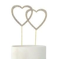 crystal rhinestone double heart cake topper gold