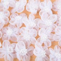 create and craft white organza flowers with pearl bead centres 20 piec ...