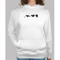 crows, white sweatshirt woman