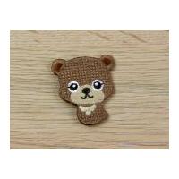 Cross Stitch Bear Embroidered Iron On Motif Applique Brown