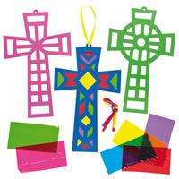 Cross Stained Glass Effect Decorations (Pack of 6)