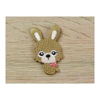 Cross Stitch Rabbit Embroidered Iron On Motif Applique Beige