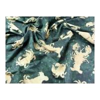 Crab & Lobster Print Cotton & Nylon Dress Fabric Green