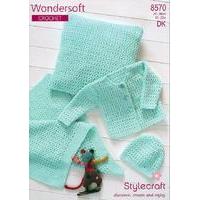 Crochet Cardigan, Hat, Blanket & Cushion in Stylecraft Wondersoft DK (8570)